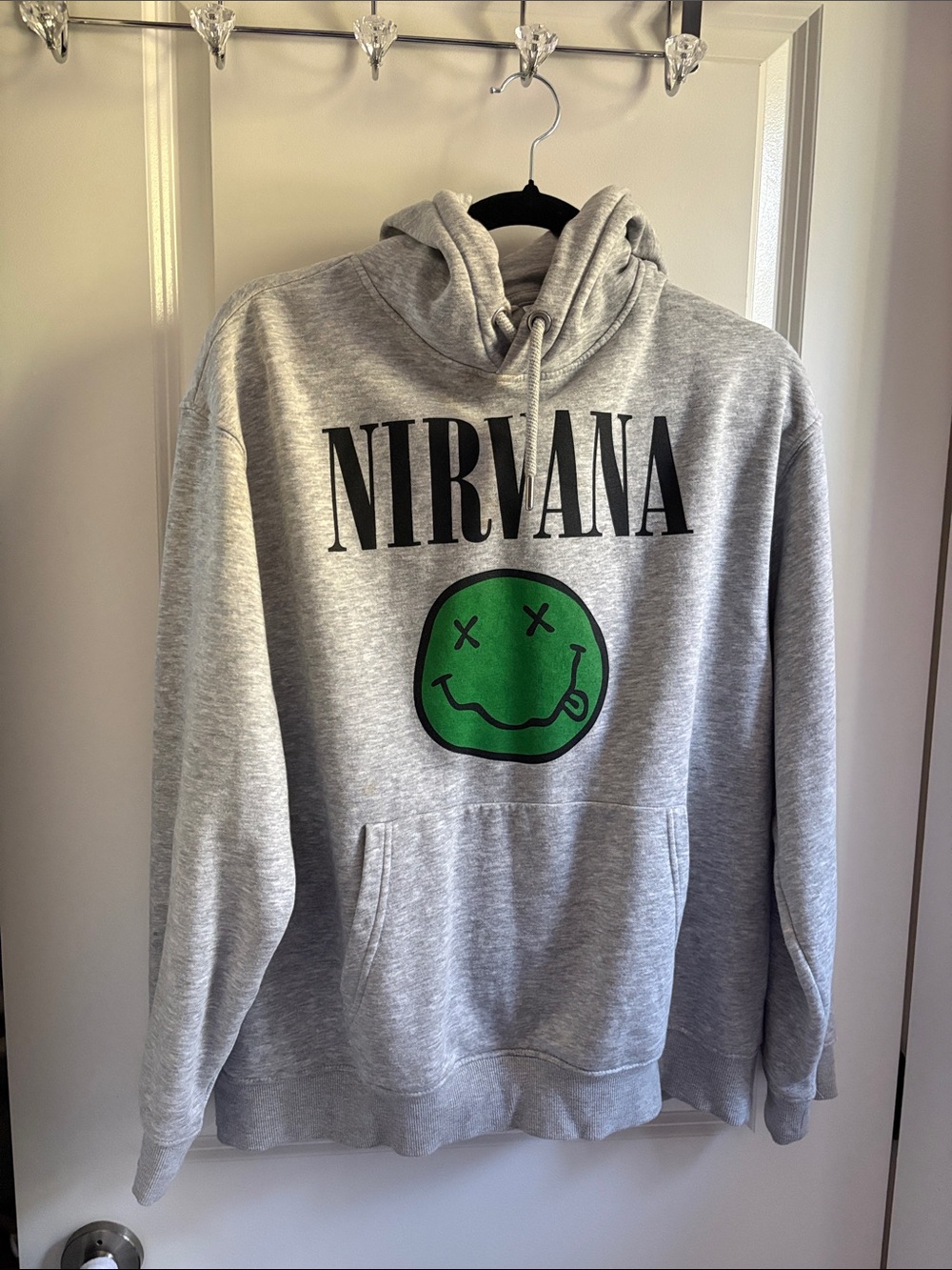 NIRVANA Gray Hoodie with Green Smile Logo